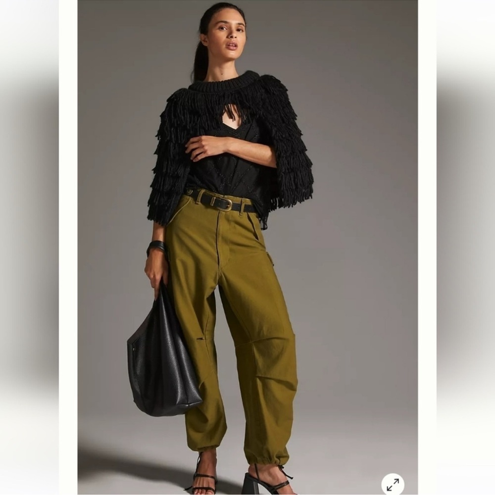 NWT Anthropologie Maeve Fringe Sweater Capelet- black One Size